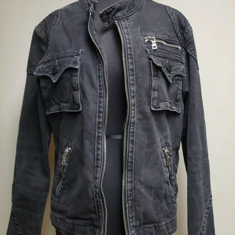 True Religion Black Denim Moto Jacket